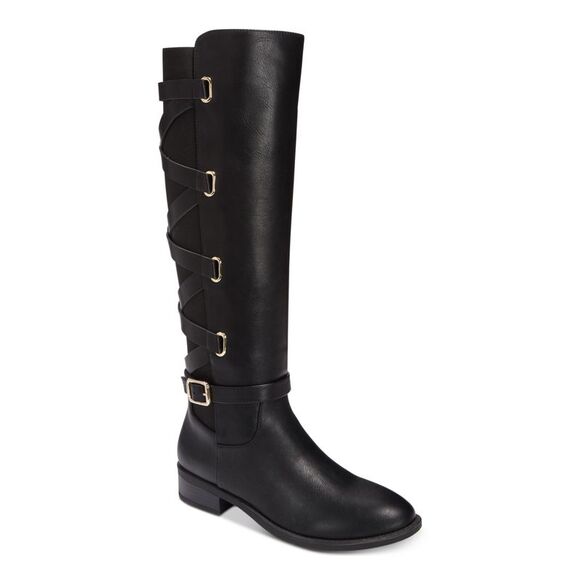THALIA SODI Shoes - THALIA SODI Womens Black Criss-Cross Straps At Back Round Toe Boots 6
